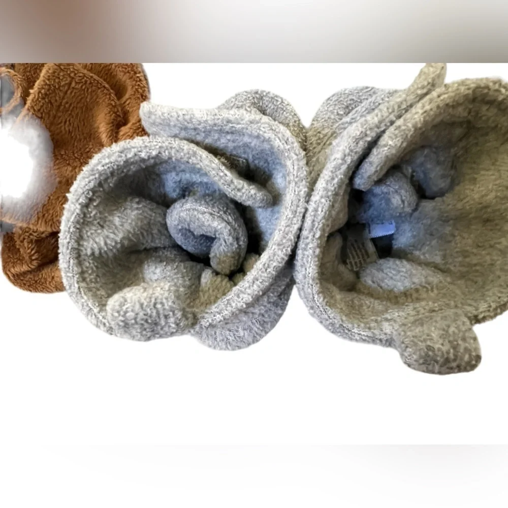 2 sets of baby footies grey and brown, soft fleece & velour, 6-12months booties